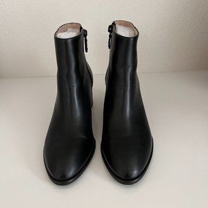 Stuart Weitzman KIANDRA BLACK LEATHER Ankle Boot Heel Block Zipper 38 US 7.5B